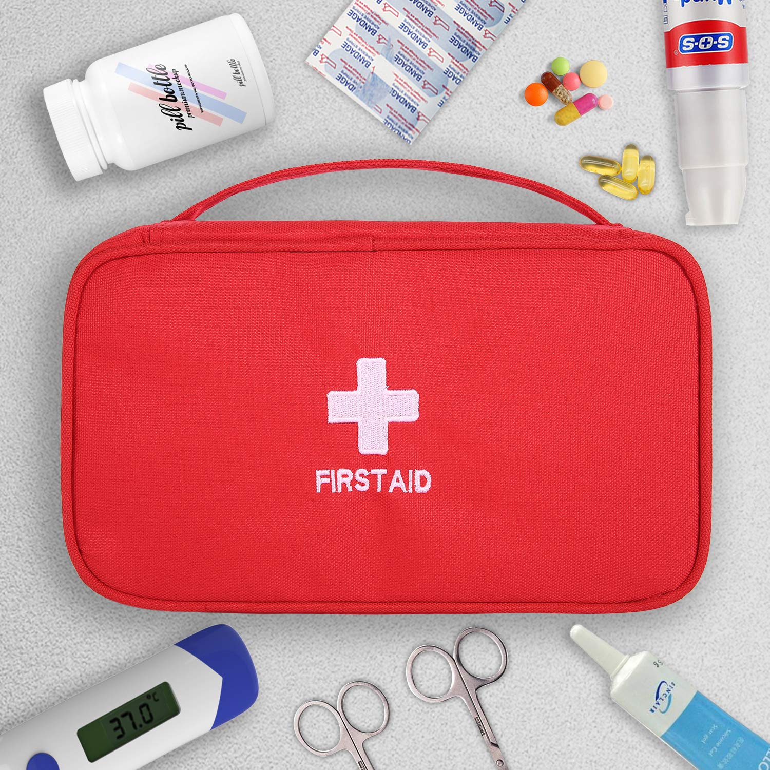 Ellsang First Aid Bags Empty, Portable Travel Medicine Bag for Camping Hiking Vehicle Motorcycle, Empty First Aid Bag for Home E