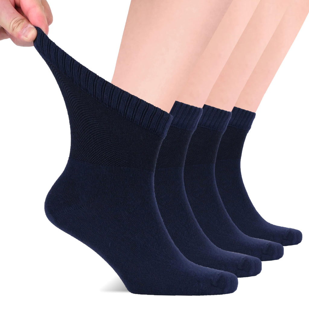 Hugh Ugoli Diabetic Socks for Men, Loose Ankle Socks Bamboo, Extra-Wide, Thin, Seamless Toe and Non-Binding Top, 4 Pairs, Navy B