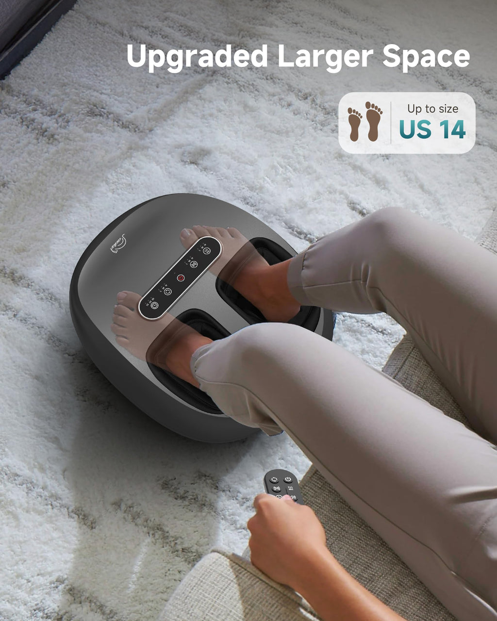 Foot Massager with Heat Compression Kneading Rolling Shiatsu Feet Massager for Plantar Fasciitis Neuropathy, Large Size 14 Remot