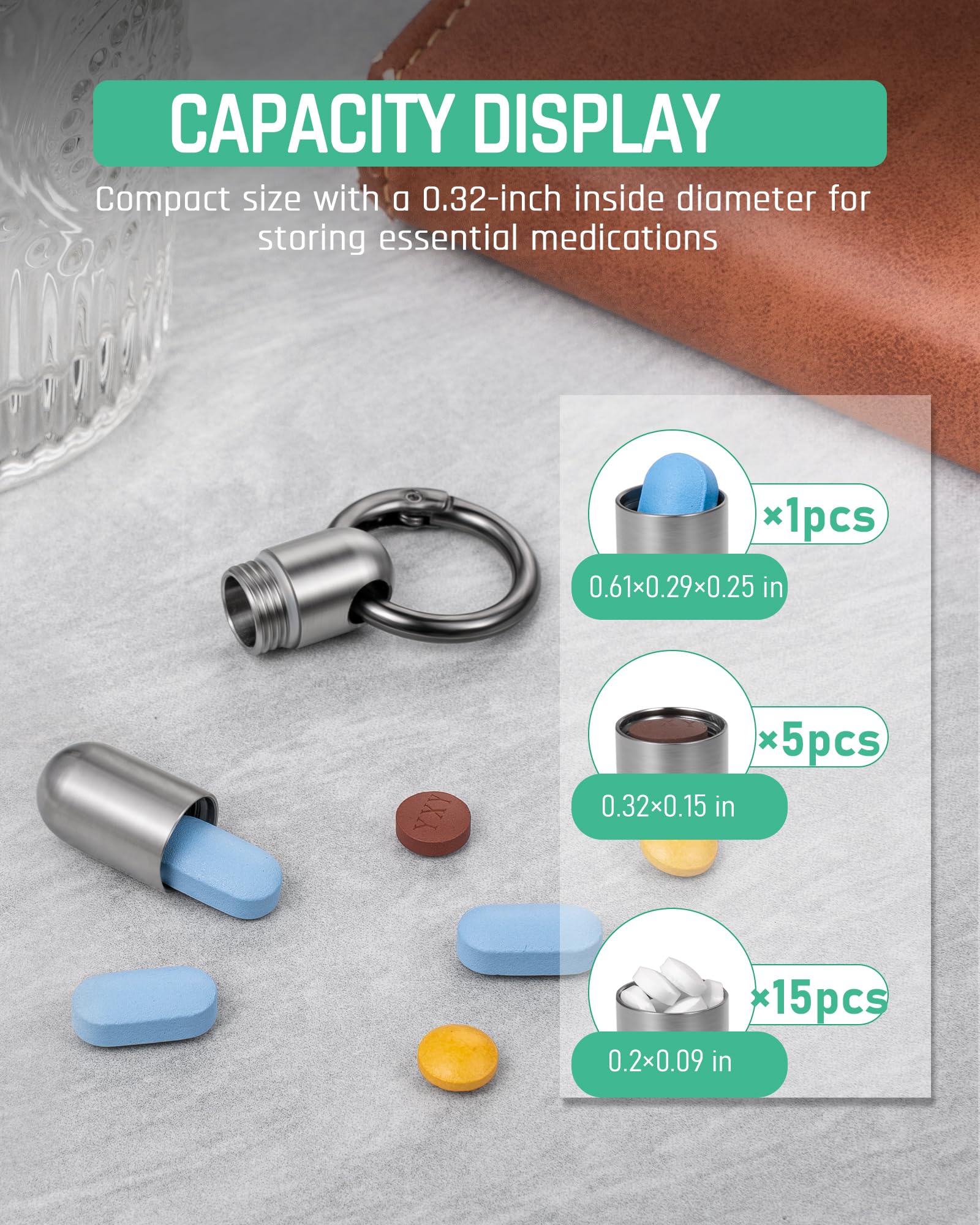 TISUR Micro Keychain Pill Holder, Titanium Pill Case Waterproof Pill Container, Portable Tiny Pill Organizer for Travel Purse Po