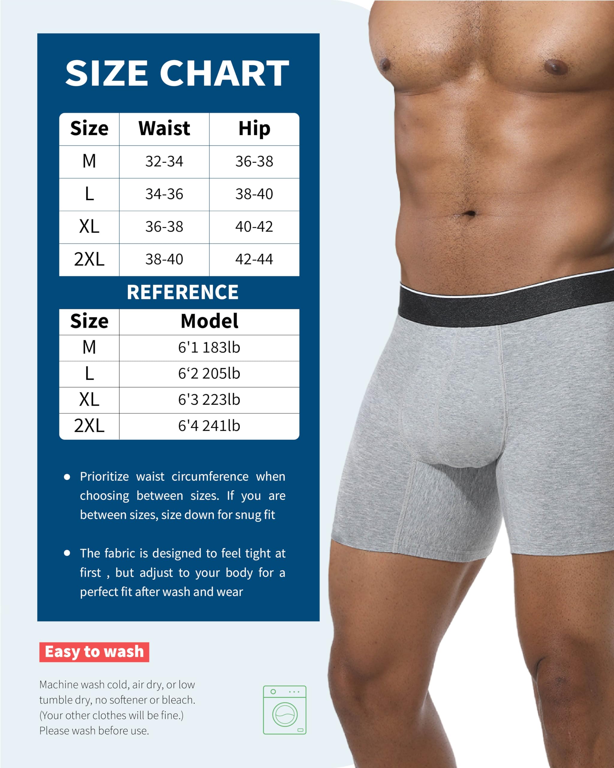 REELINDRY Mens Washable Incontinence Underwear, 2.3 oz Absorbency Reusable Leak Proof Odor Control Trunks 1 Pack(Gray, L)