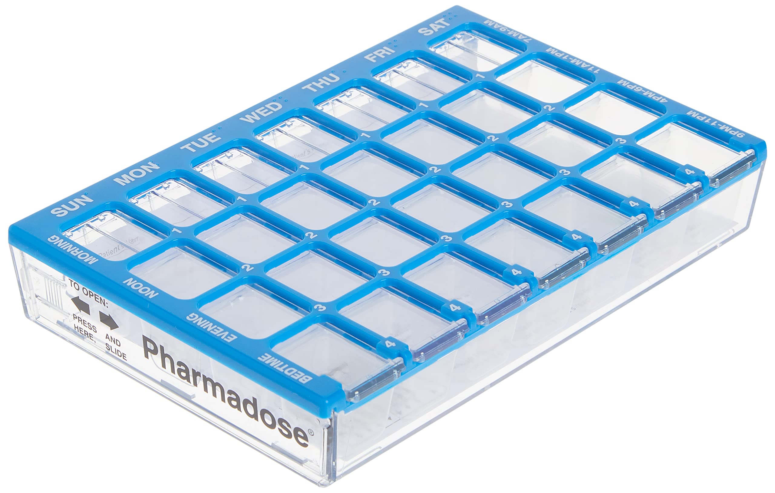 Ezy Dose Weekly (7-Day) Pill Case, Medicine Planner, Vitamin Organizer Box, Small Compartments with Easy Fill Tray, 4 Times a Da