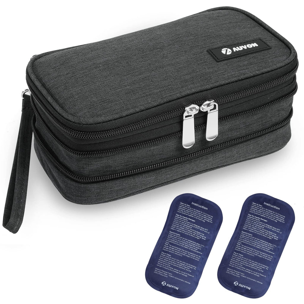 AUVON Insulin Cooler Travel Case, Expandable Insulated Diabetic Bag with 2 * 180g Ice Packs for Double Cooling Time, Portable Me