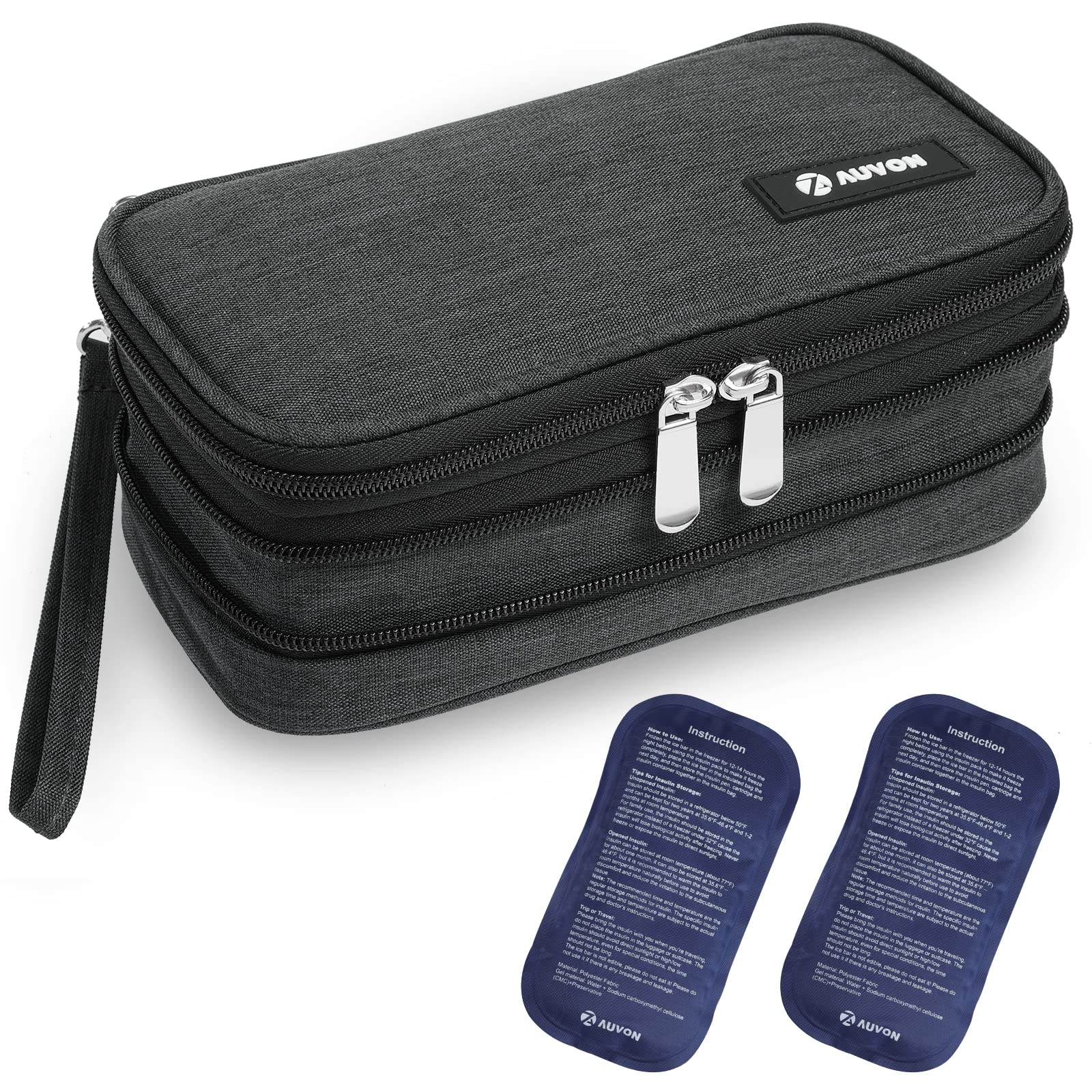 AUVON Insulin Cooler Travel Case, Expandable Insulated Diabetic Bag with 2 * 180g Ice Packs for Double Cooling Time, Portable Me