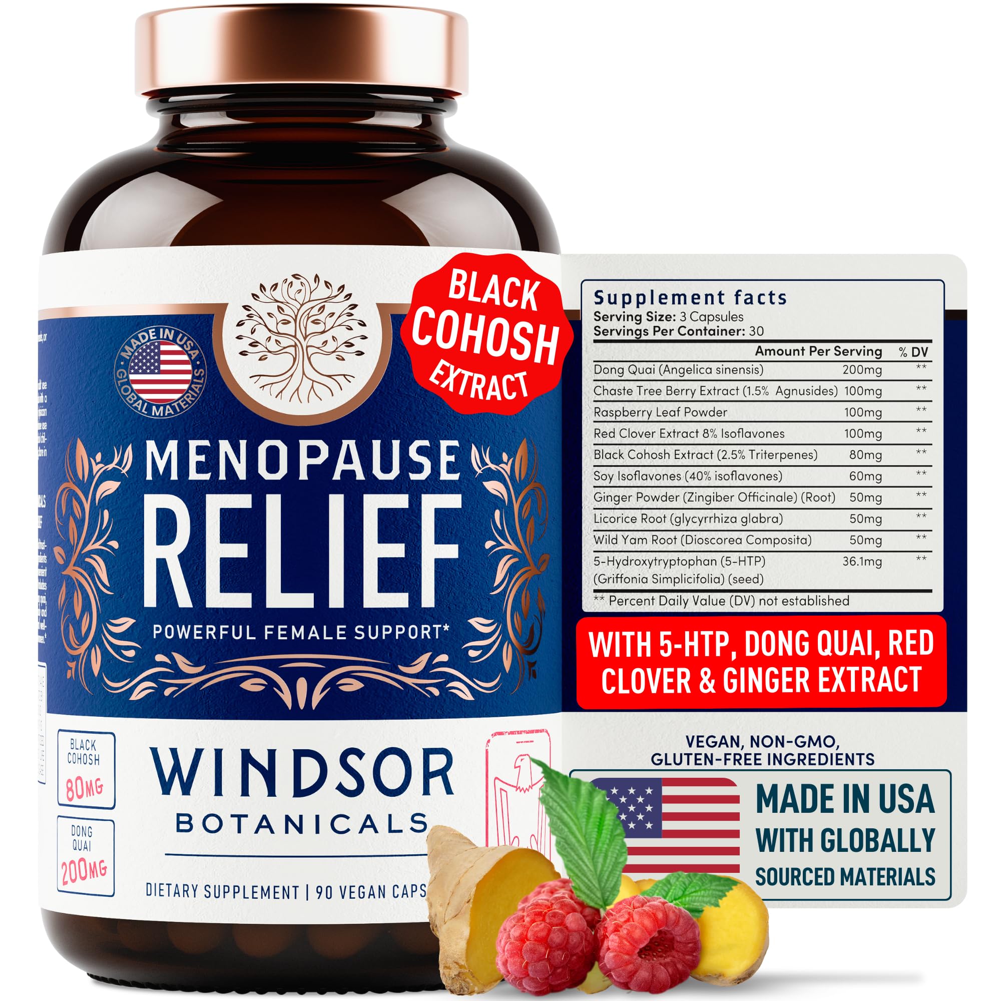Menopause Supplements for Women - 5-HTP, Dong Quai, Black Cohosh for Menopause Hot Flashes, Night Sweats Relief Support - Womens