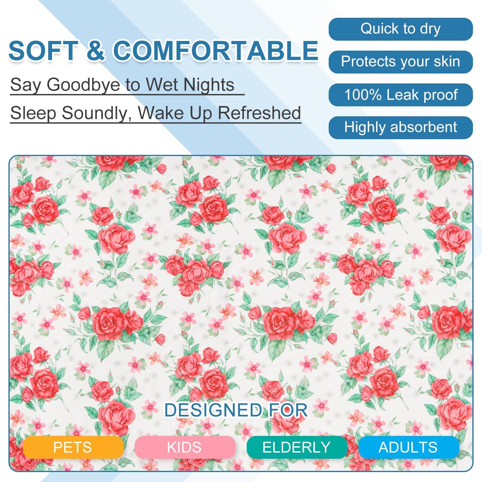 OUTCREATOR Washable Bed Pads 56 x 34 (Pack of 2), Incontinence Mattress Protector, Anti-Slip Waterproof Underpads for Adults Kid