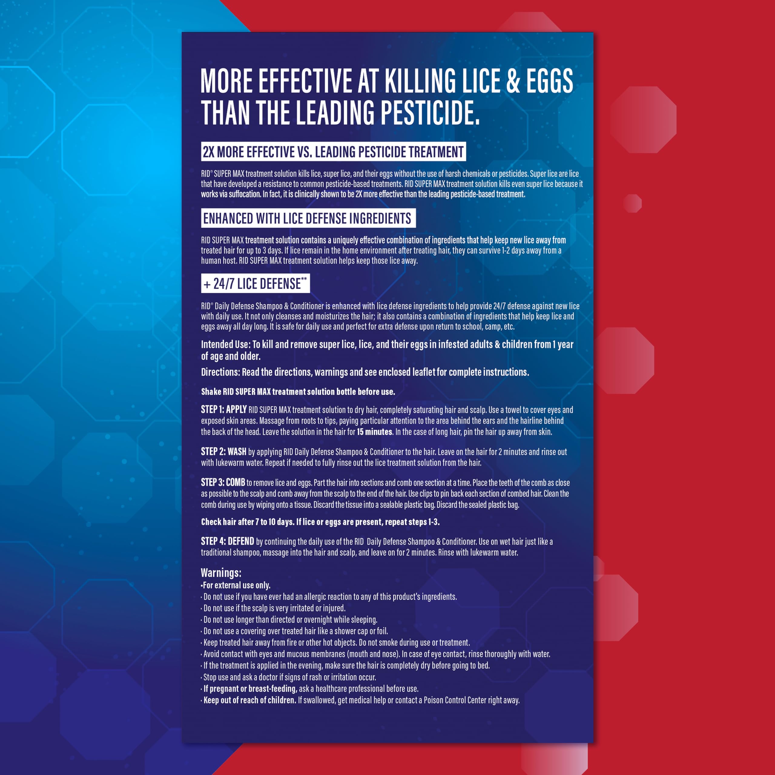 RID Super Max Lice Treatment Kit, Kills Lice & Super Lice & Eggs + 24/7 Lice Defense, Pesticide Free, 3.4 FL OZ Solution + 6.8 F