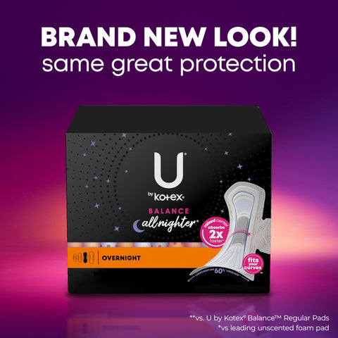 U by Kotex Balance Ultra Thin Pads with Wings, Overnight Absorbency, 26 Count