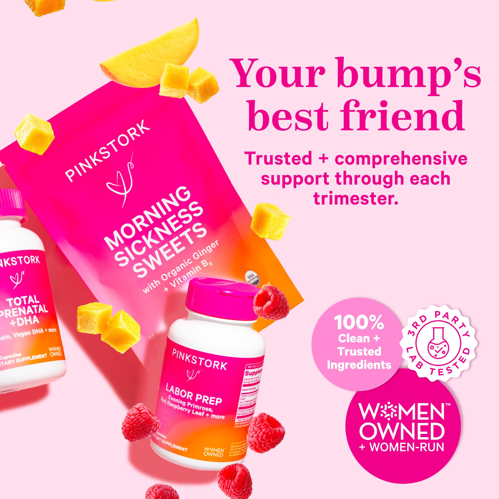 Pink Stork Morning Sickness Sweets, Organic Raspberry Ginger Candy with Vitamin B6 for Morning Sickness, Motion Sickness, Prenat