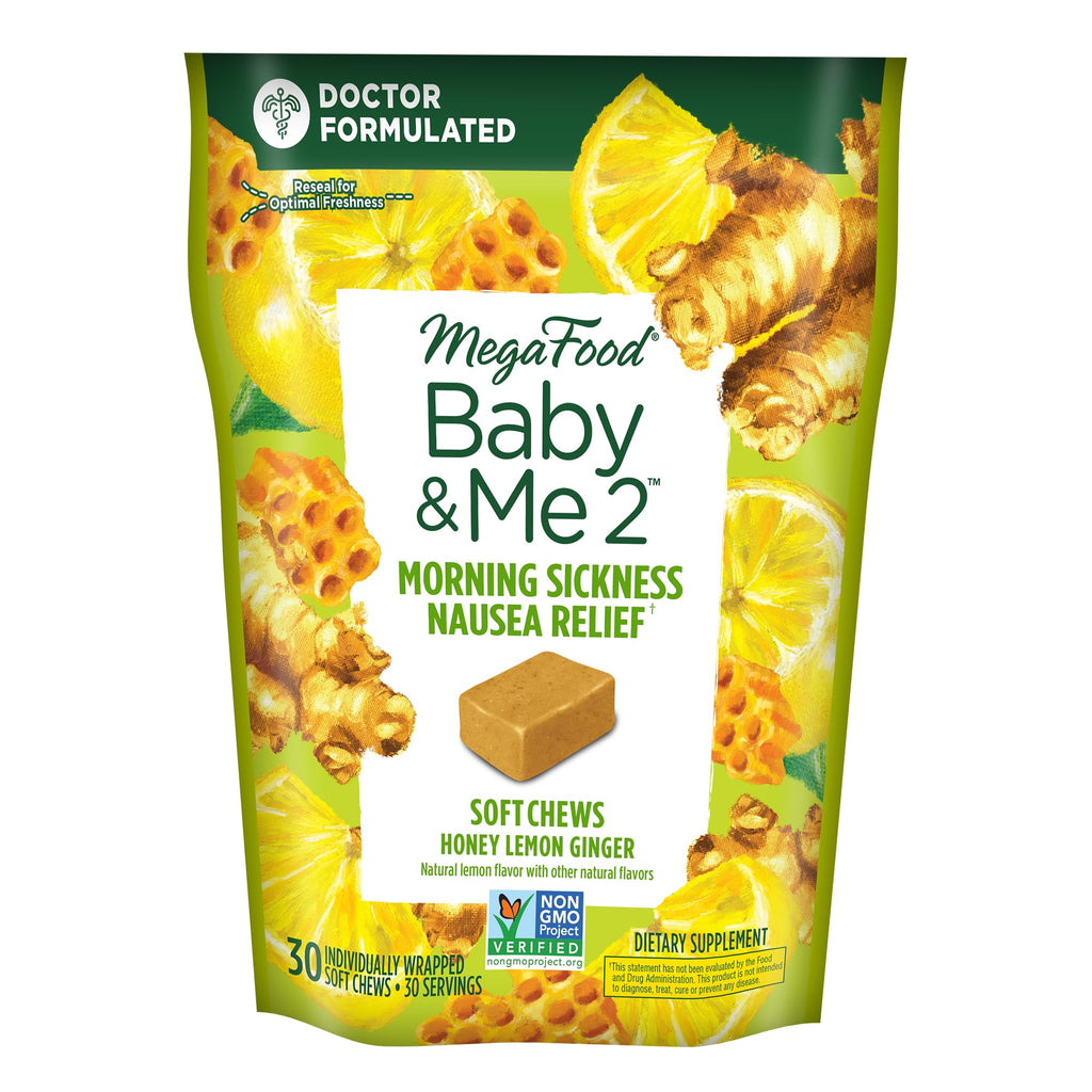 MegaFood Baby & Me 2 Prenatal Morning Sickness Relief Soft Chews -With Real Ginger and Vitamin B6 - Vegetarian - Made Without 9 