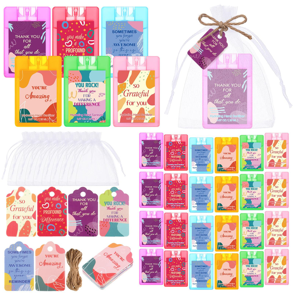 Frienda 24 Set Hand Sanitizer Spray Bulk Thank You Hand Sanitizer Travel Size with Appreciation Cards Gift Bags Pocket Spray Gif