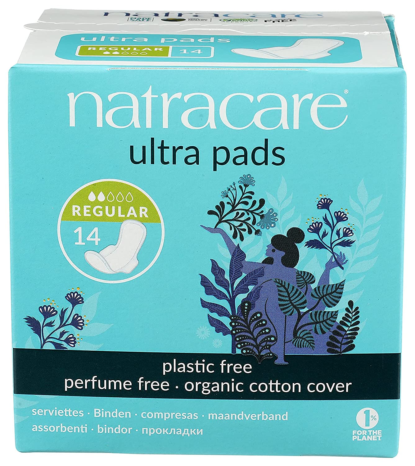 Natracare Slim Fitting Ultra Pads with Wings, Regular, Made with Certified Organic Cotton, Ecologically Certified Cellulose Pulp