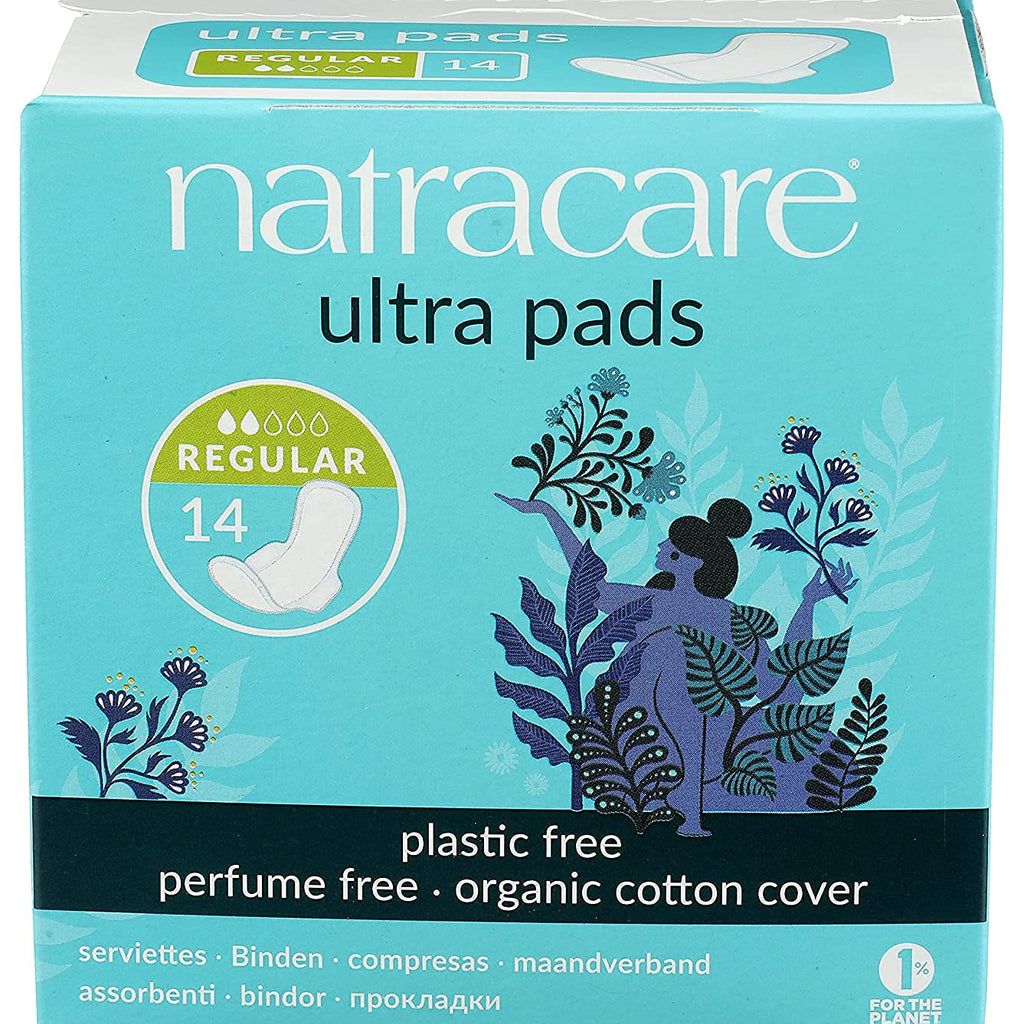 Natracare Slim Fitting Ultra Pads with Wings, Regular, Made with Certified Organic Cotton, Ecologically Certified Cellulose Pulp