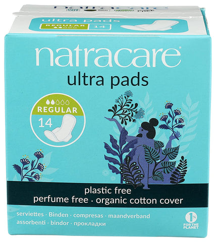 Natracare Slim Fitting Ultra Pads with Wings, Regular, Made with Certified Organic Cotton, Ecologically Certified Cellulose Pulp