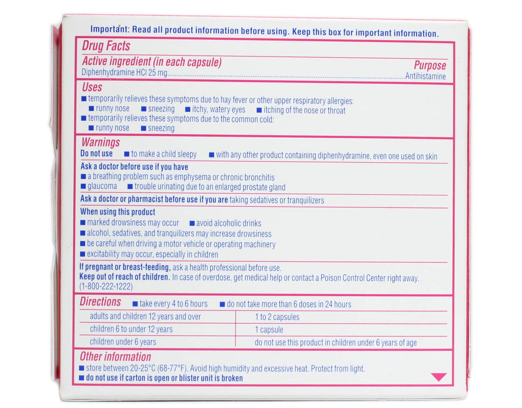 Benadryl Liqui-Gels Antihistamine Allergy Medicine & Cold Symptom Relief, Dye-Free Liquid Gelcaps with 25 mg of Diphenhydramine