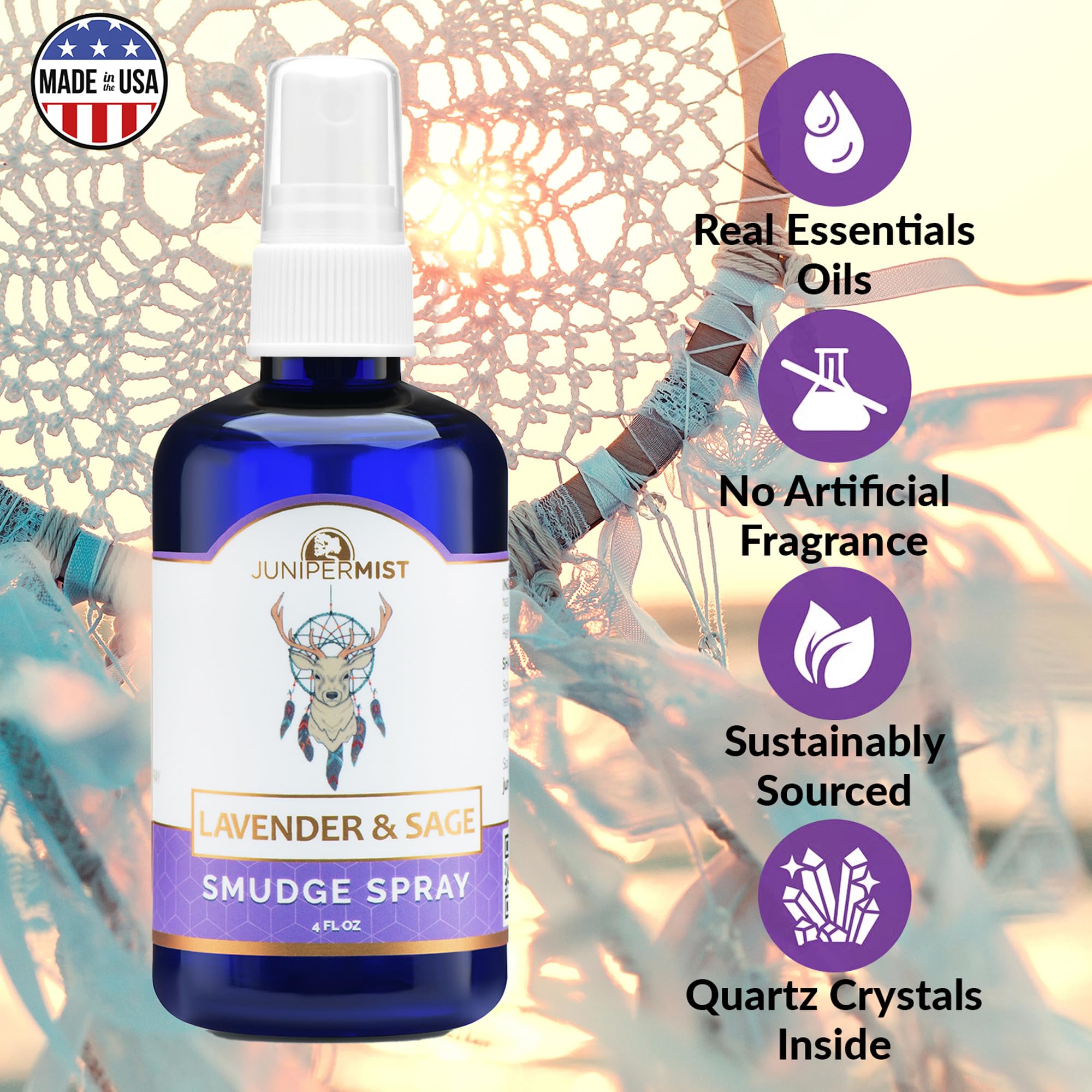 Lavender and Sage Smudge Spray (4oz) Calm & Clear - Smudge Mist for Cleansing Negative Energy - Smokeless Sage Water Spiritual R