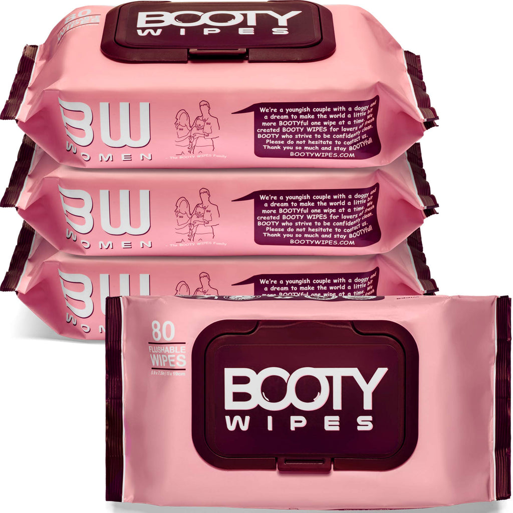 BOOTY WIPES Flushable Wipes Women - 80 Count, Pack of 4 Wet Wipes for Adults - pH Balanced Feminine Wipes with Aloe and Vitamin 