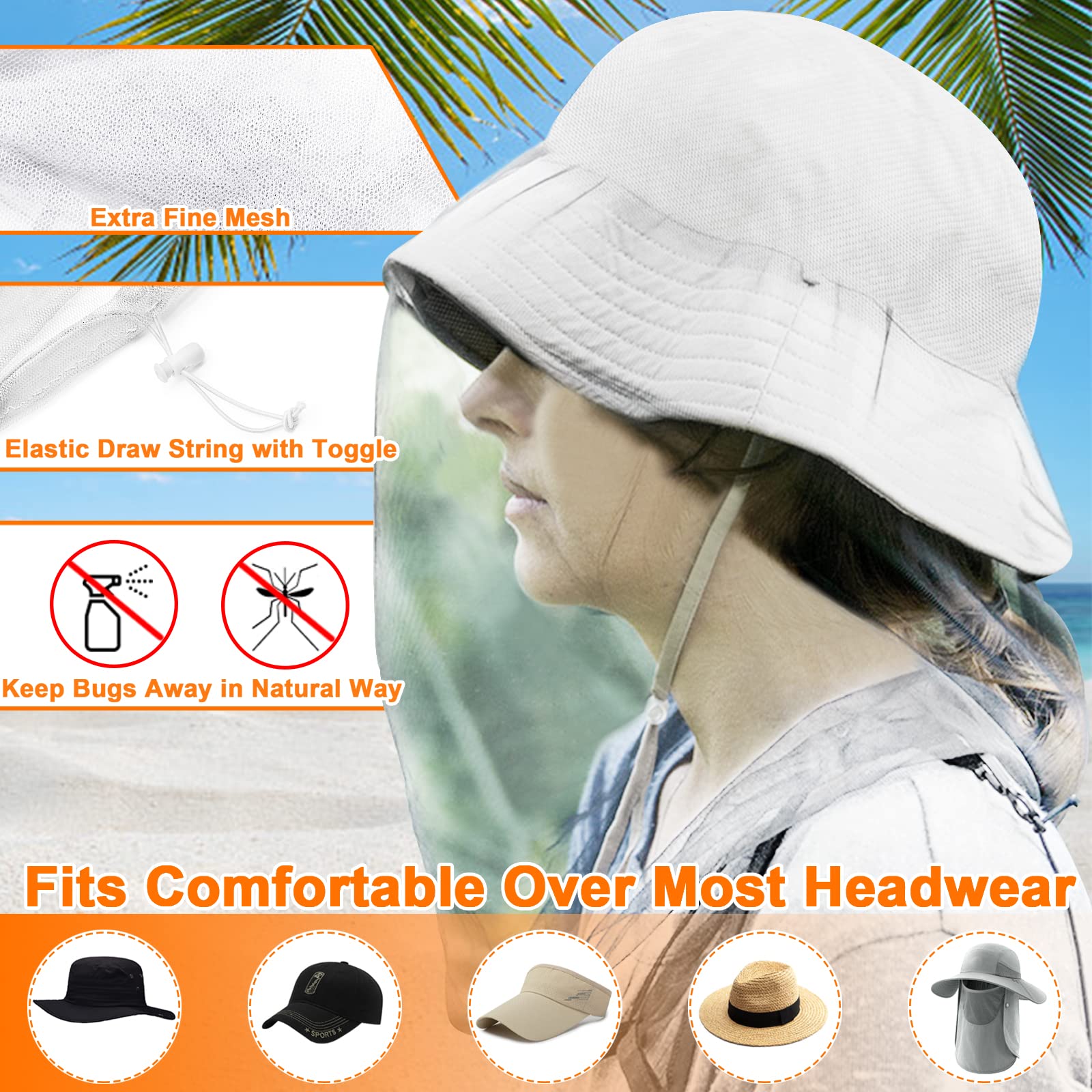 Benvo Mosquito Head Net Mesh, Face Neck Fly Netting Hood from Bugs Gnats Noseeums Screen Net for Any Outdoor Lover- with Carry B