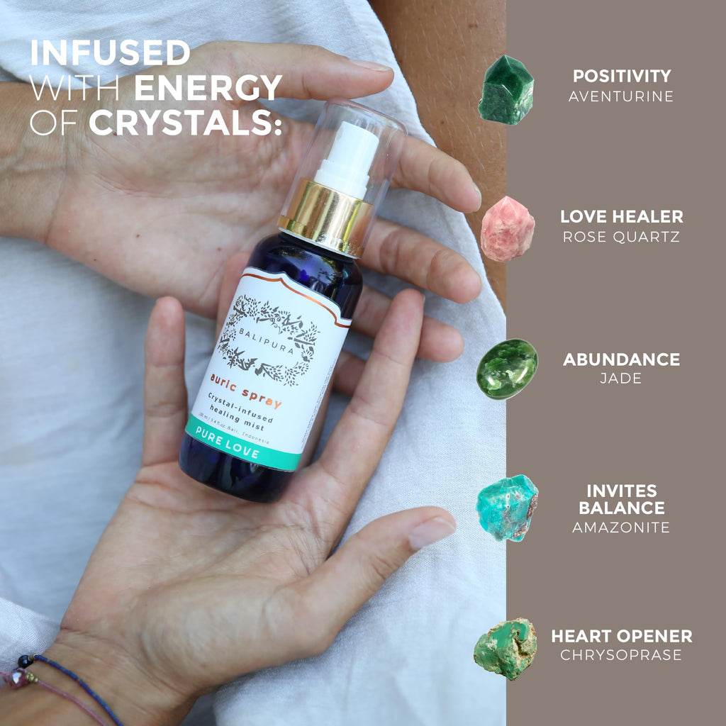 BALIPURA Pure Love Aura Spray - Organic Jasmine & Ylang Ylang Essential Oils - Attraction Mist with Quartz Crystals - Aromathera