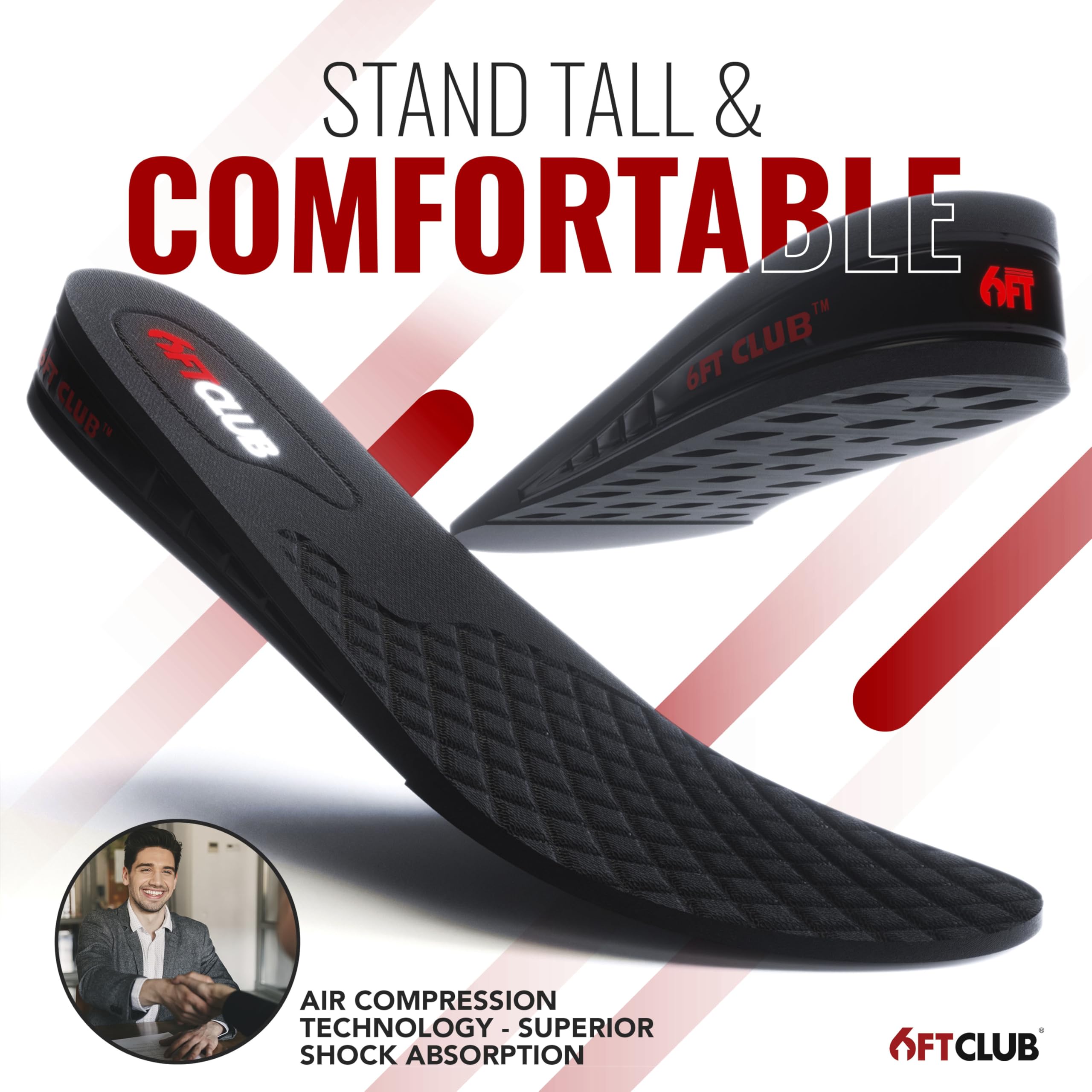 6FT Boost Advanced Height Increase Insole 1 Level Elevation Mens Shoe Lifts 1.25 Inch for Hi-Tops Men and Women Black