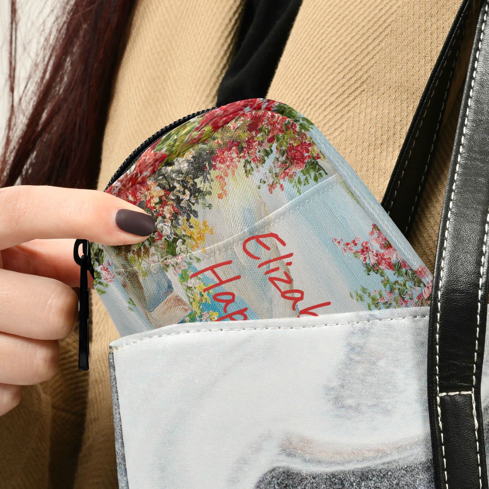 Custom Pill Box 7 Day Pill Case Bag Oil Painting Sea Flowers Personalized Name Travel Pill Organizer Bag with Zipper Portable We