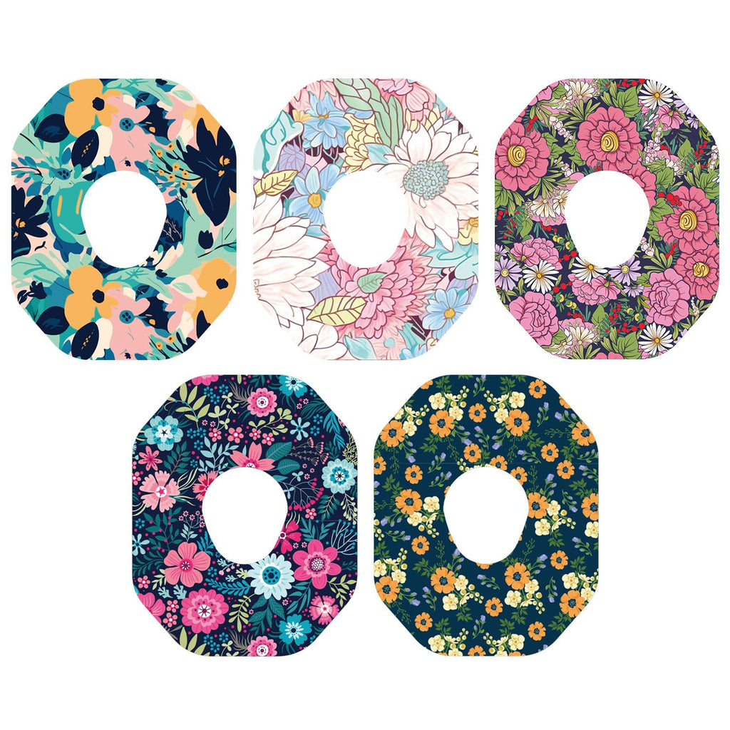 25pcs Adhesive Over Patches for Dexcom G7, Spring Flower Style Waterproof Breathable Sweatproof Sensor Cover, Floral CGM Overpat