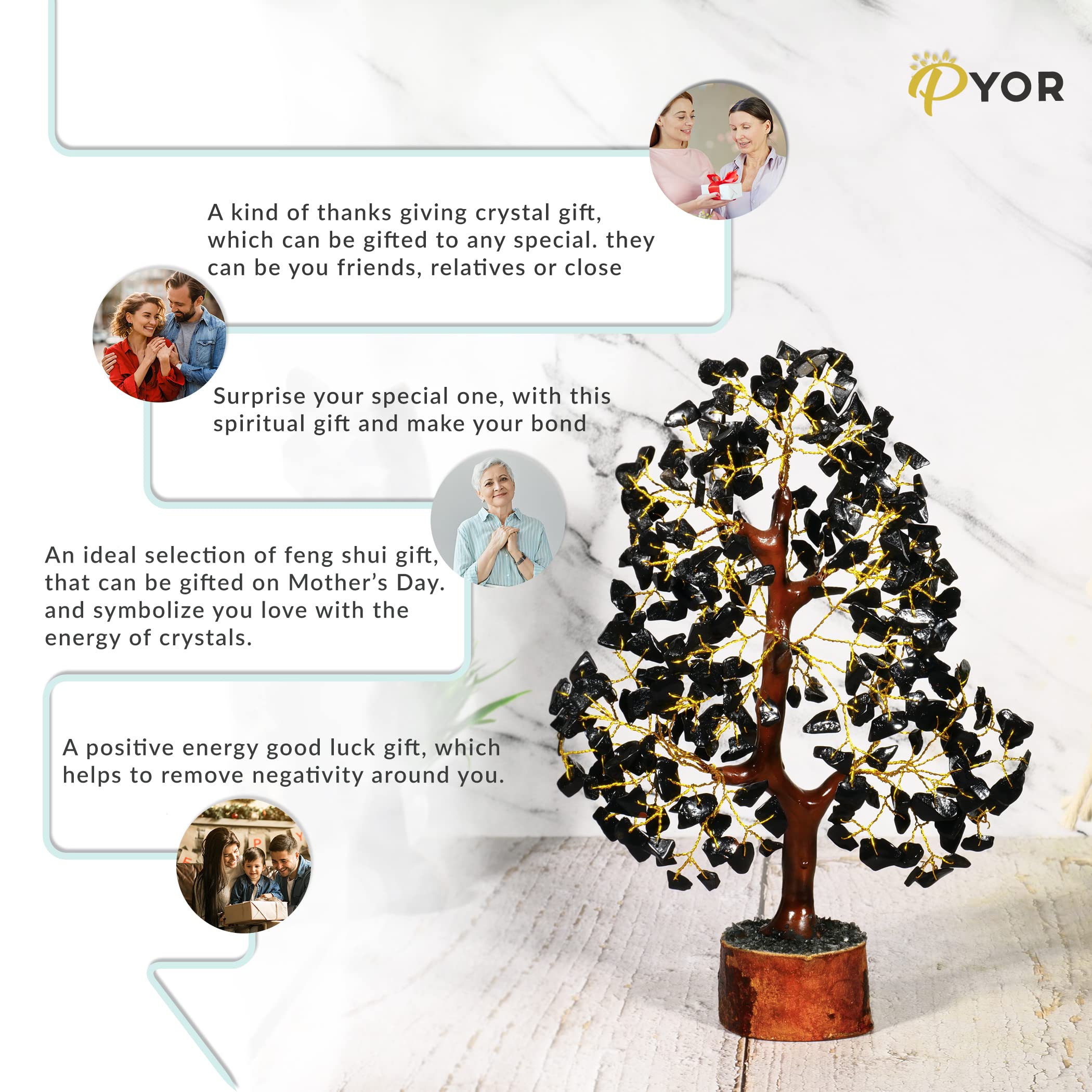PYOR Black Tourmaline Stone, Crystal Tree, Crystal Tree Feng Shui, Black Tourmaline Crystals, Gem Trees, Positive Stones and Cry