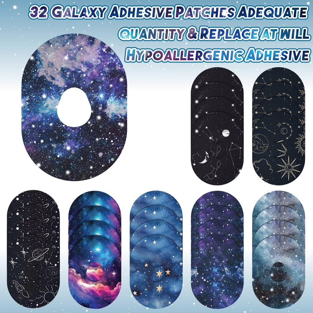 Geiserailie 32 Pack Adhesive Patches Compatible with Dexcom G7, CGM Patches, Galaxy Adhesive Tape Stickers, Sensor Covers Waterp