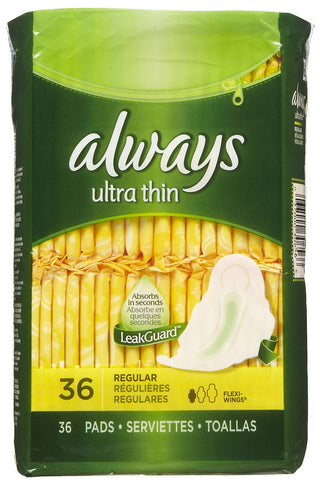 b'Always Ultra Thin Regular Pads with Wings, Unscented'