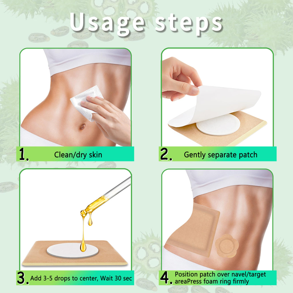 60 Pcs Castor Oil Pack Wrap & Patches 4 Sizes Disposable Self-Adhesive Organic Cotton Pads for Belly Button, Stomach, Joints, Un