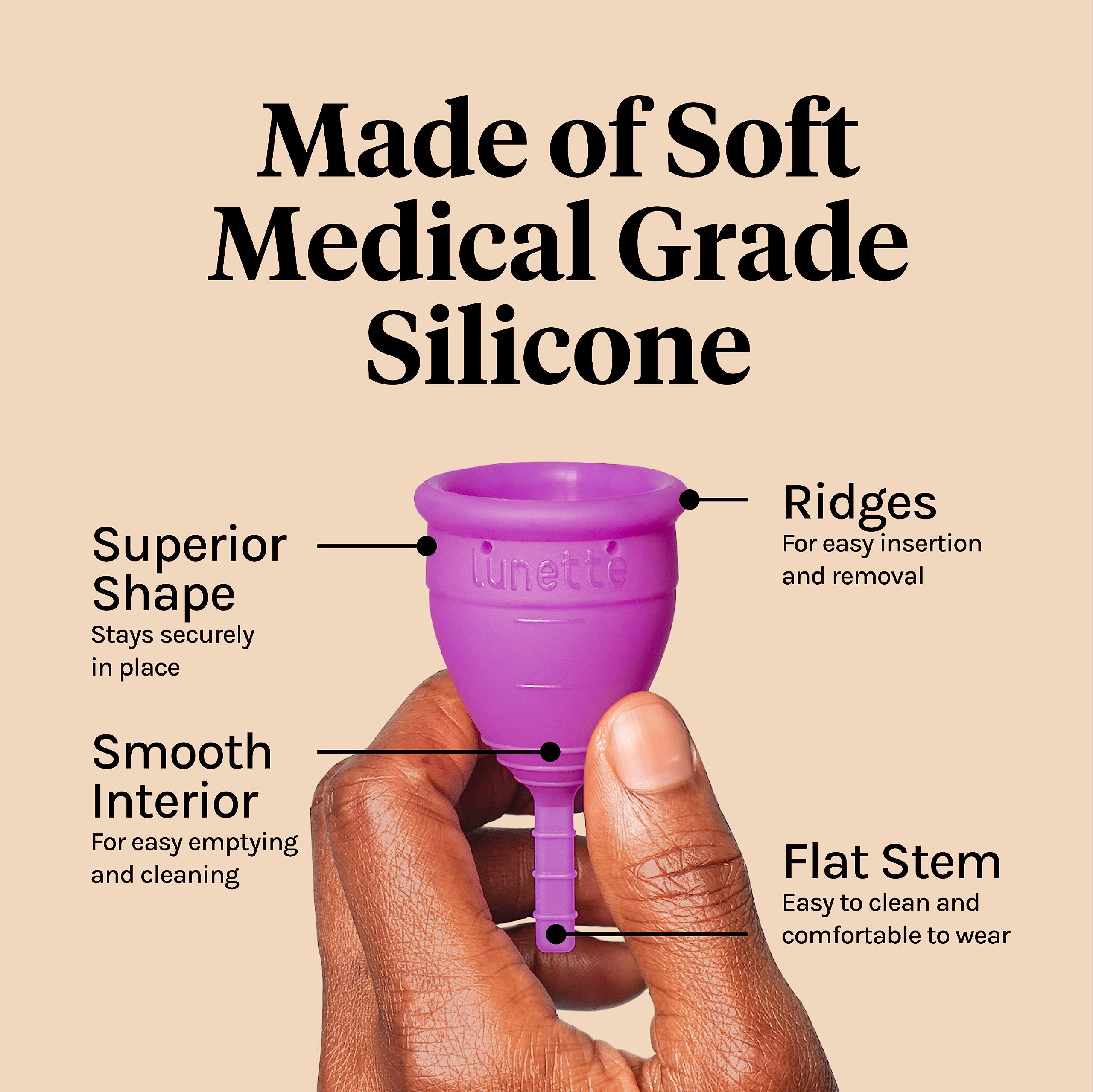 Lunette Menstrual Cup - Best Reusable Period Cup - Wear for 12 Hours and Reuse up to 10 Years, Pink Size 1 for Light to Moderate