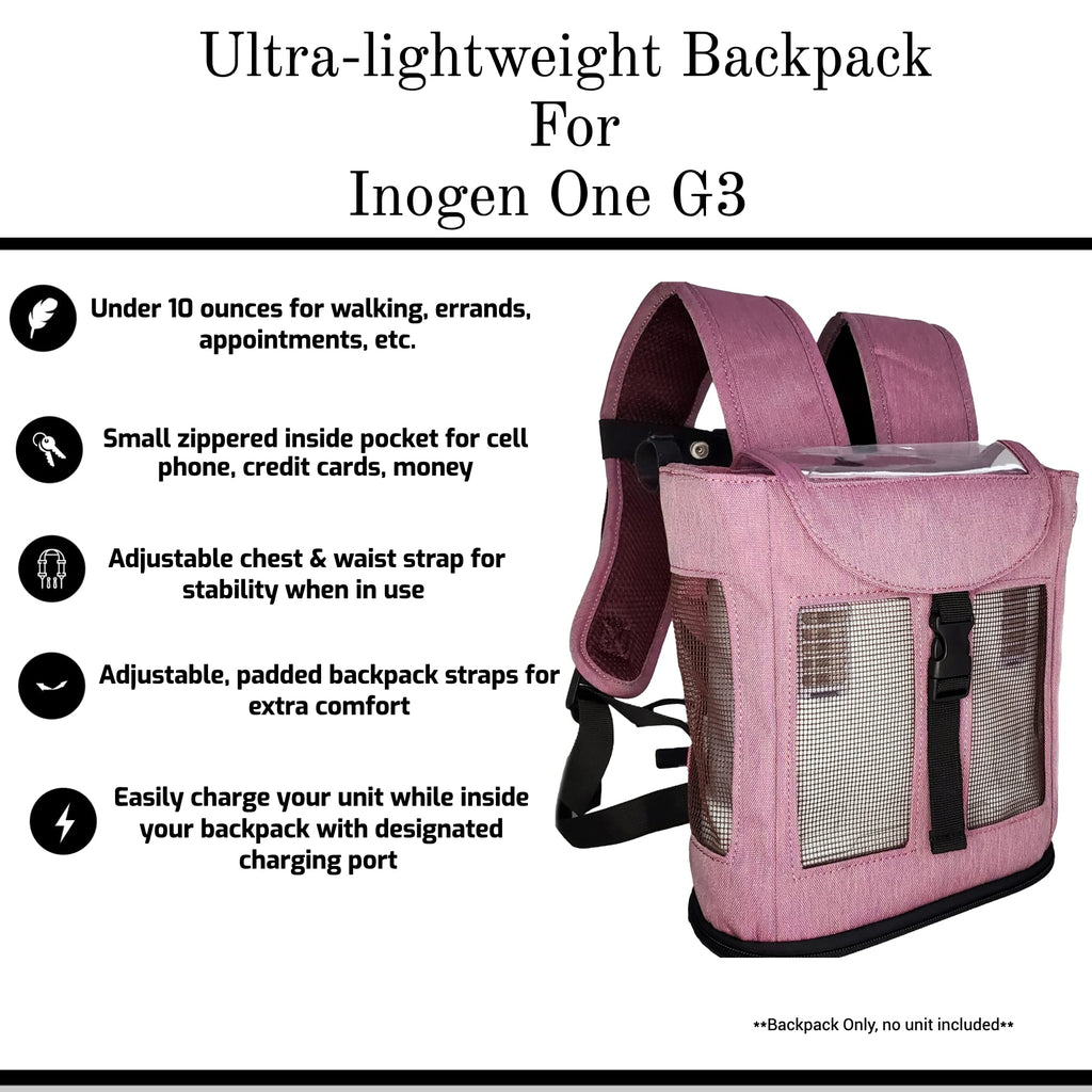 O2TOTES Ultra Lightweight Backpack For Inogen One G3 Unit (Patented Design) (Burgundy) FITS ONLY: INOGEN ONE G3 UNITS: IS-300 OR