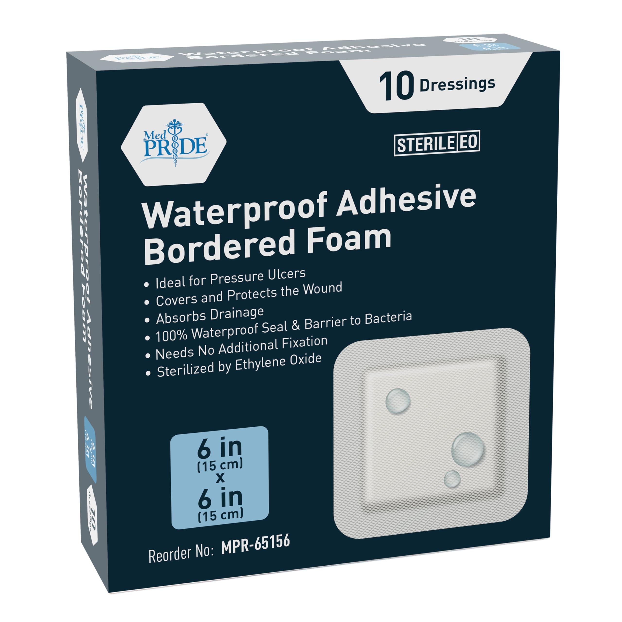 MED PRIDE Waterproof Silicone 6 X 6 Foam Wound Dressing (10-Count) Sterile, Adhesive Border | Home or Emergency Healing Supp