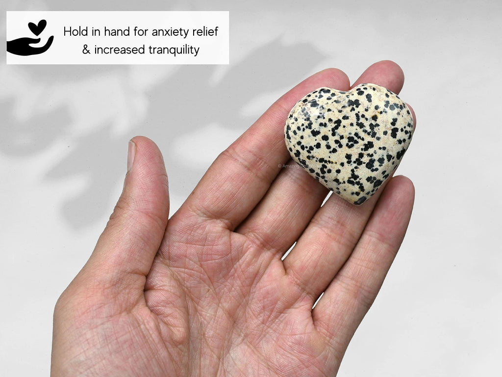 Amazing Gemstone Dalmatian Jasper Crystal Heart Palm Stone - Pocket Massage Worry Stone for Natural Body Chakra Balancing, Reiki