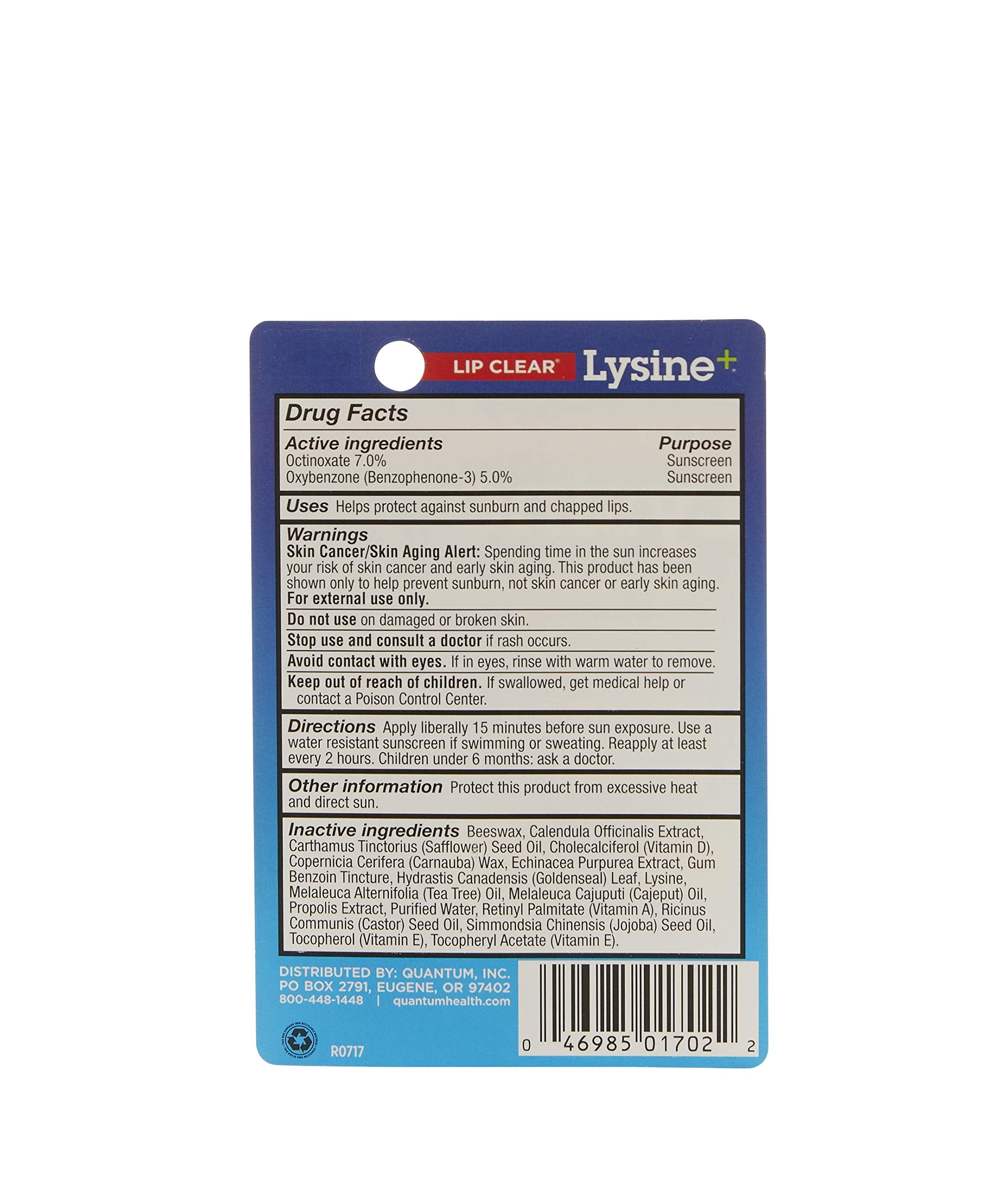 Quantum Health, Lip Clear Lysine + Coldstick, SPF-21, 5g (Pack of 4)