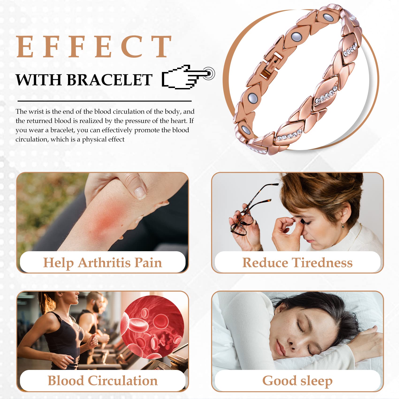 Jecanori Copper Magnetic Bracelets for Women,Adjustable 99.9% Solid Copper Bracelets,Valentine's Day Gifts Magnetic Jewelry with