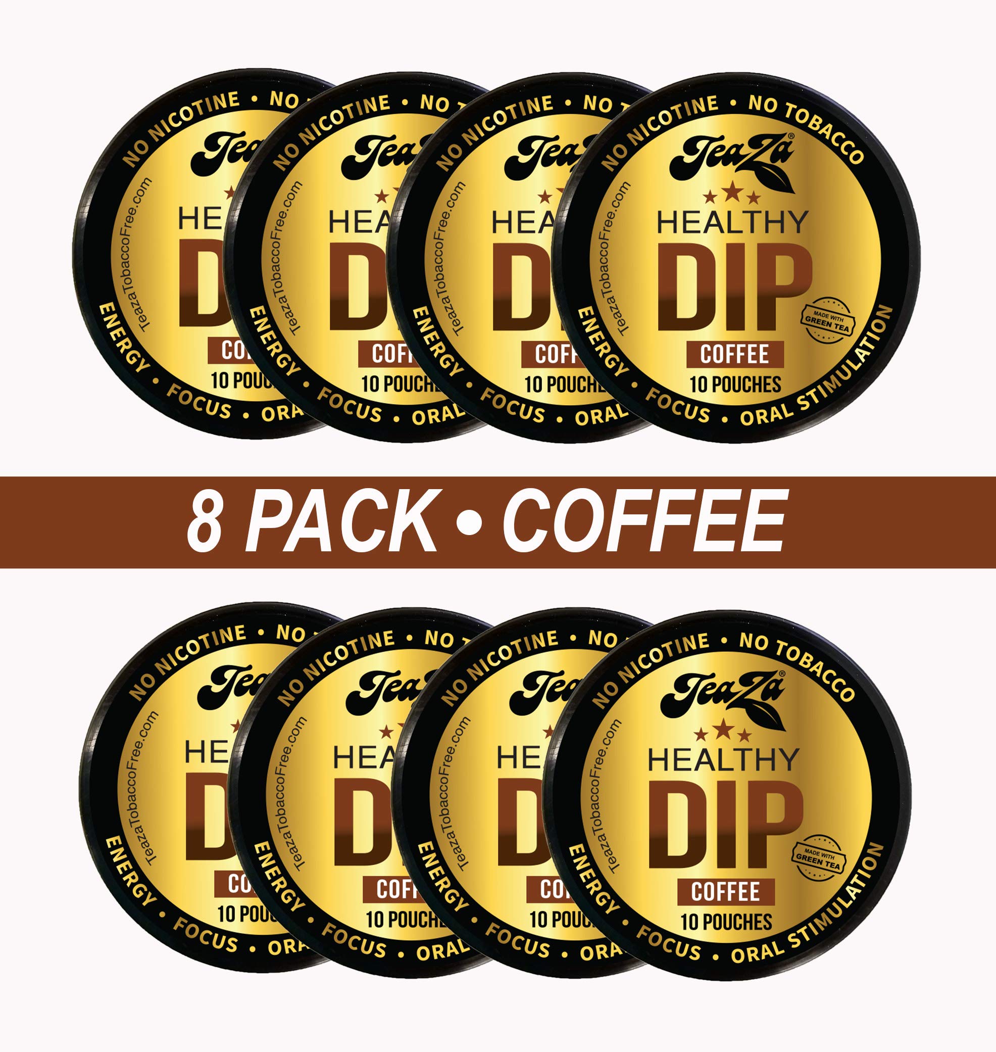 TeaZA Herbal Dip Coffee Pouches -Nicotine Free, Tobacco Free - Made with Green Tea Caffeine Energy Pouches (8 Pack)
