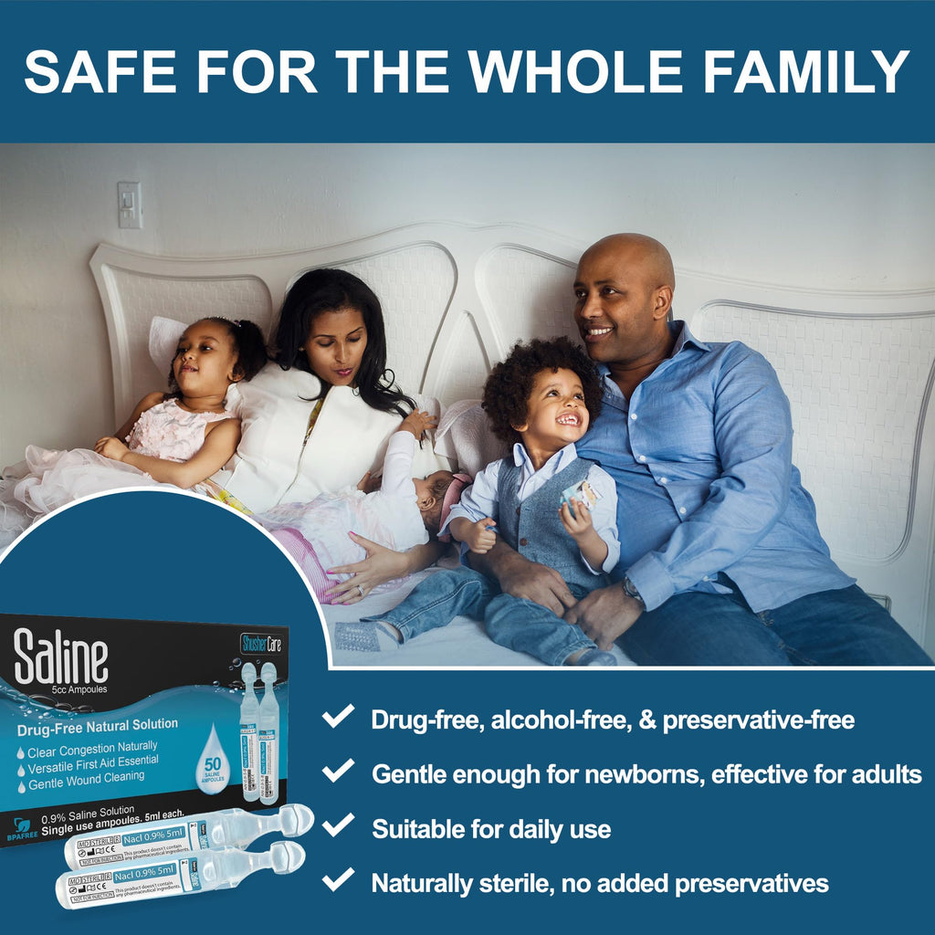 Saline Ampoules - Saline Solution for Nebulizer, Sodium Chloride 0.9%, Nasal Cleanse for Babies, Kids, & Adults, Sterile Nasal C