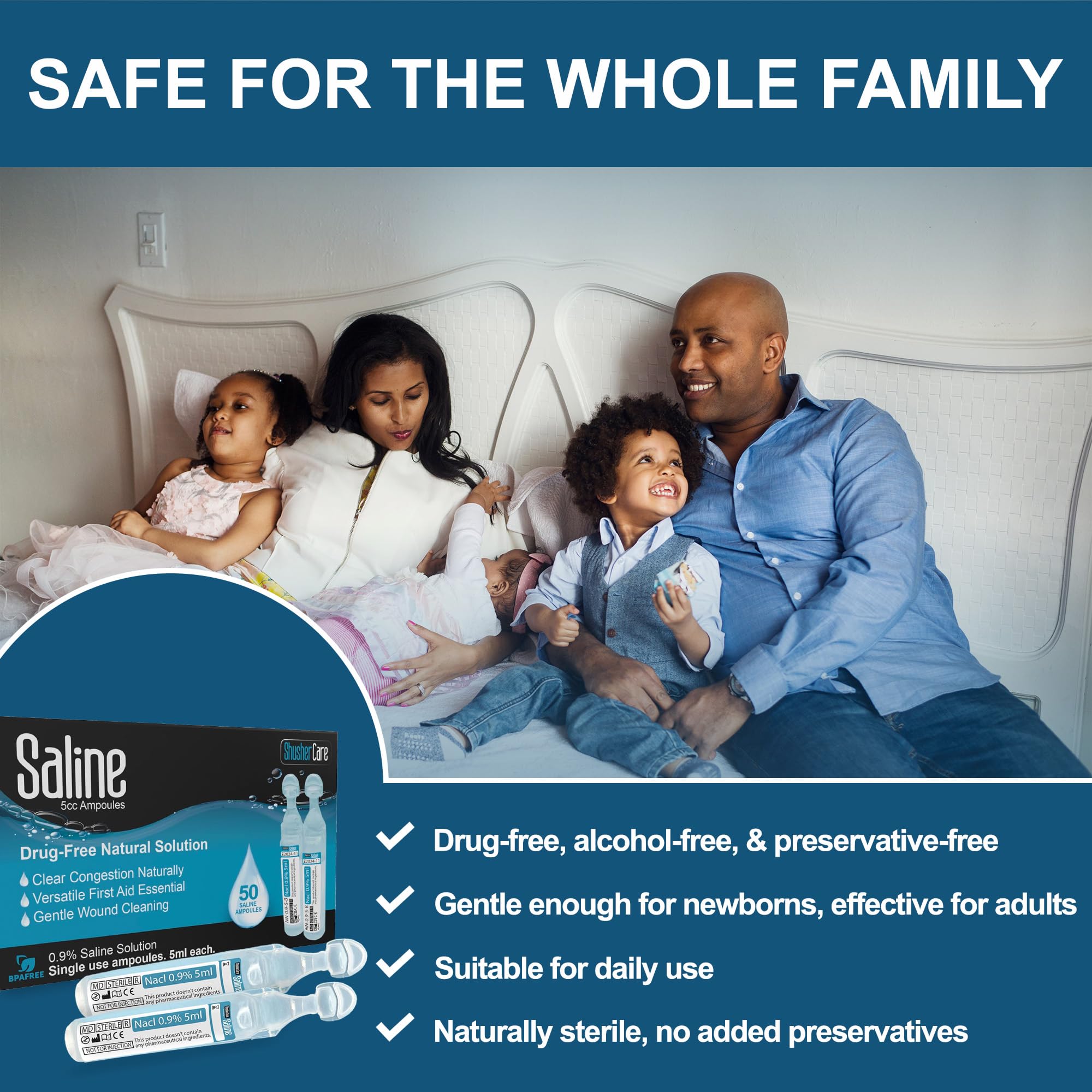 Saline Ampoules - Saline Solution for Nebulizer, Sodium Chloride 0.9%, Nasal Cleanse for Babies, Kids, & Adults, Sterile Nasal C