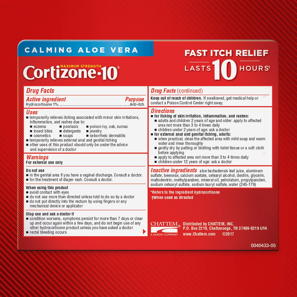 Cortizone 10 Maximum Strength Cream With Aloe, 1% Hydrocortisone Anti-Itch Cream, 1 oz. - Packaging May Vary