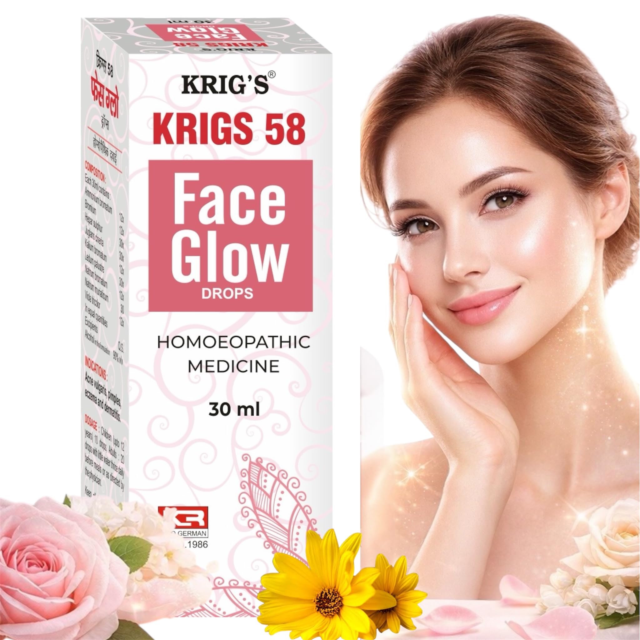 KrigS 58 Face Glow Drops Homeopathic Medicine 30Ml  Pack Of 1 Bottle