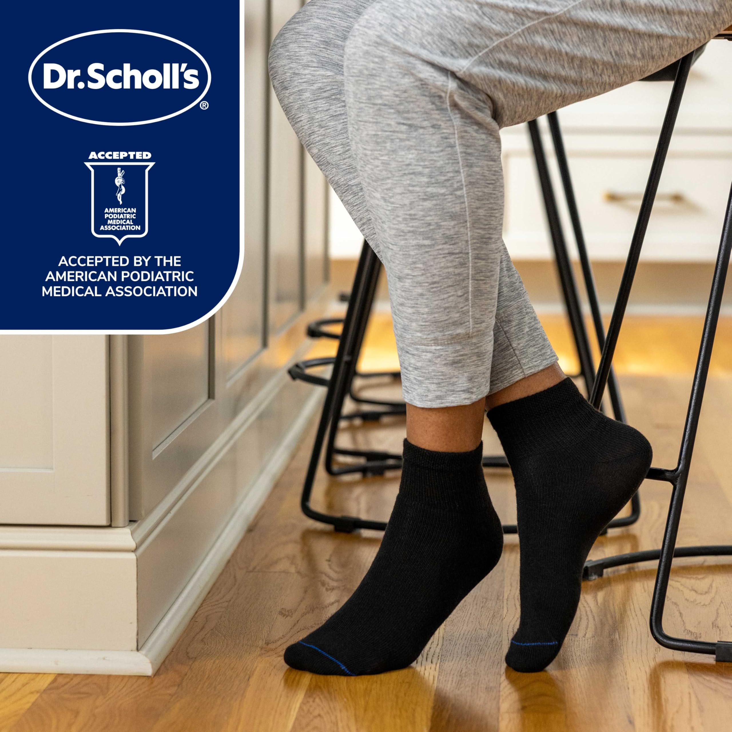 Dr. Scholl's Womens Diabetes & Circulator - 4 6 Pair Packs Non-binding Comfort And Moisture Management Socks, Black, 4-10 US