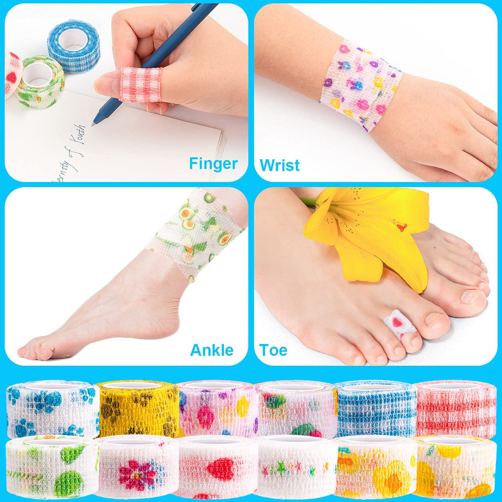 Bandage Wrap, 12Pcs Sweatproof and Waterproof Cute Vet Wrap, Elastic Non-Woven Cohesive Bandages for Ankle Sprains & Swelling
