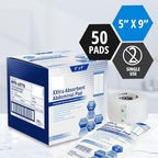 Sterile Extra Absorbent Abdominal Pads [50-Pack] - 5   x9    Plus Surgical Tape 1 in x 10 yd Roll | ABD, Non Adherent, First Aid