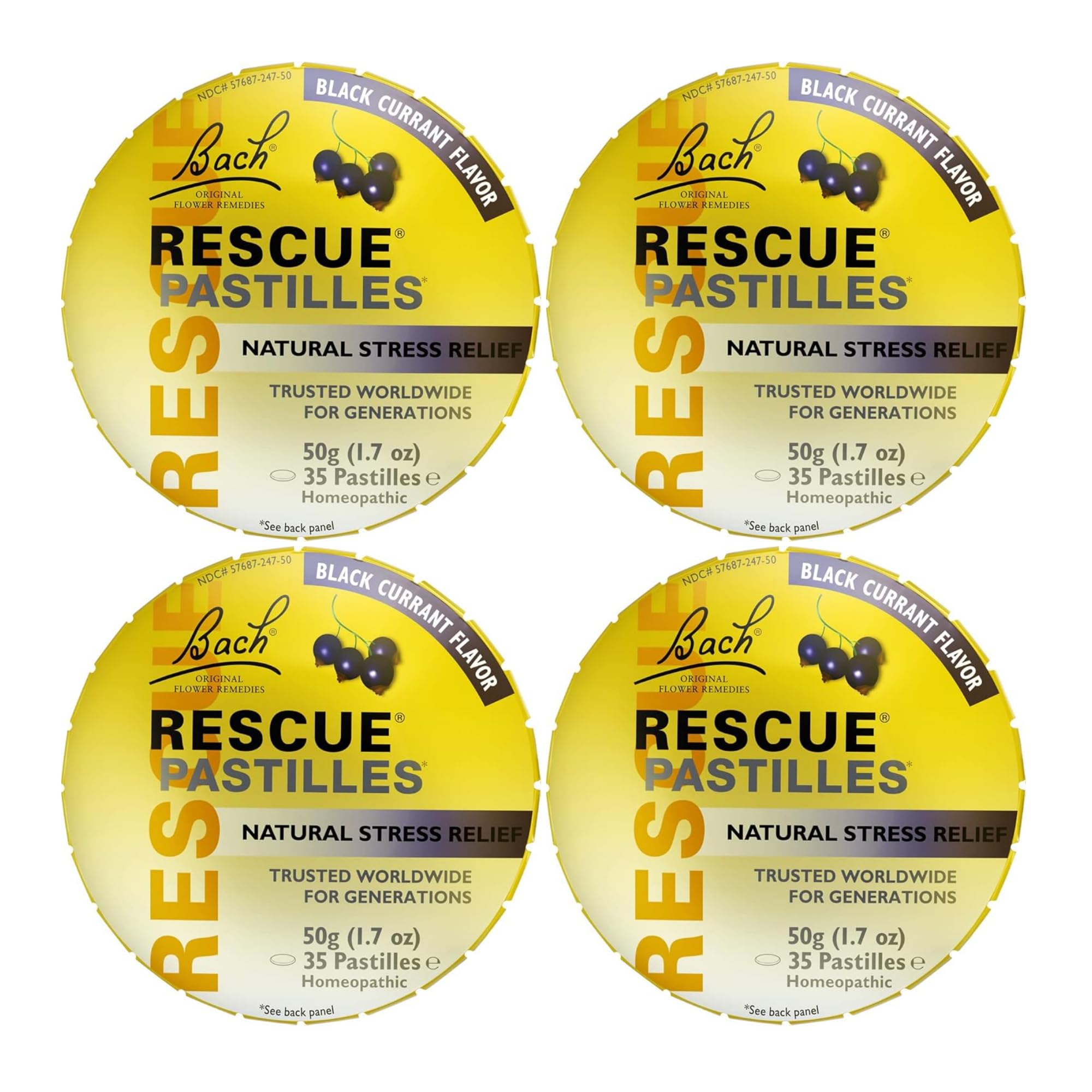 Bach Flower Essences Rescue Remedy Pastilles, Black Currant,1.7 Ounce, 4 Count