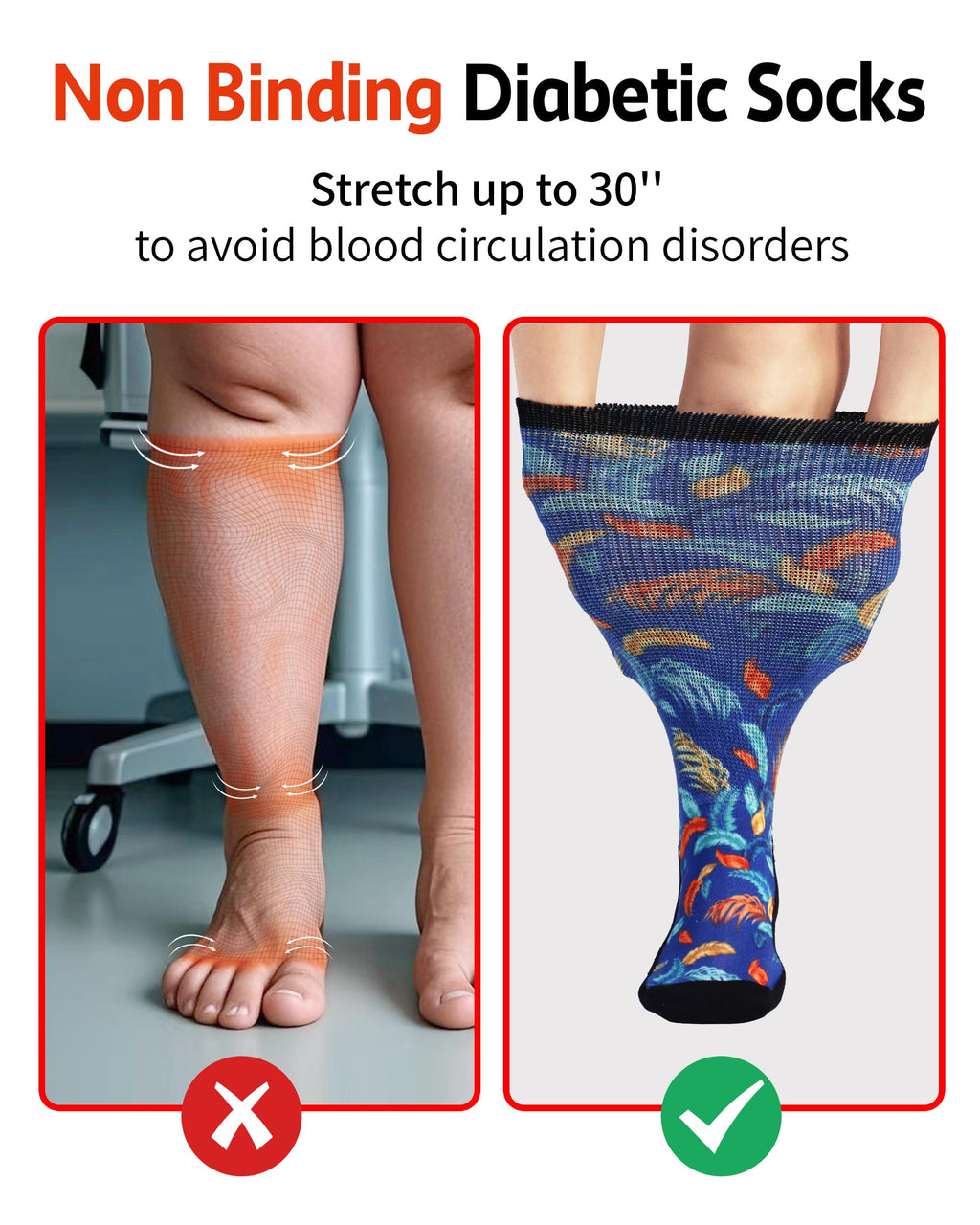 YOKEEP diabetic socks for women & men extra wide, 2 pairs non binding neuropathy diabetic socks for women men swollen feet