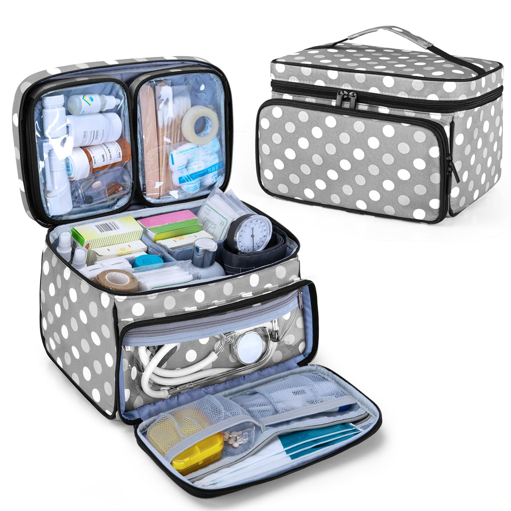 LUXJA Medicine Bag with 2 Detachable Clear Pouches, Pill Bottle Organizer with Detachable Dividers (Suitable for Home or Travel 