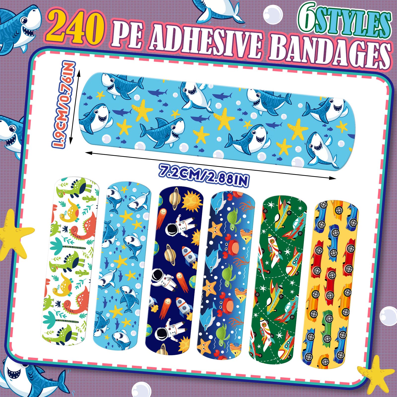 Nuanchu 6 Styles Kids Cartoon Bandages Adhesive Flexible Colorful Cute Cartoon Bandages Waterproof Breathable Protect Scrapes an