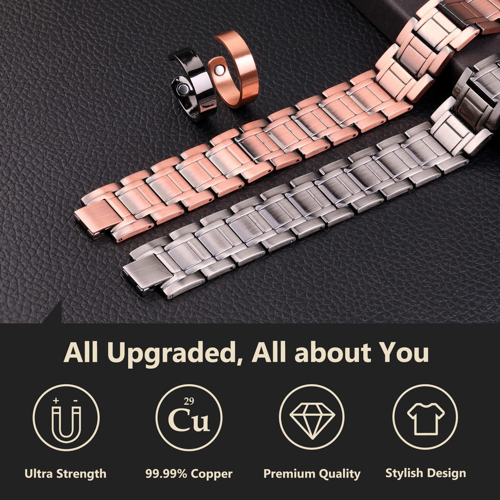 Feraco Copper Bracelets for Men & Copper Ring-Pure Copper Magnetic Bracelet with 57 Ultra Powerful 3500 Gauss Neodymium Magnets,