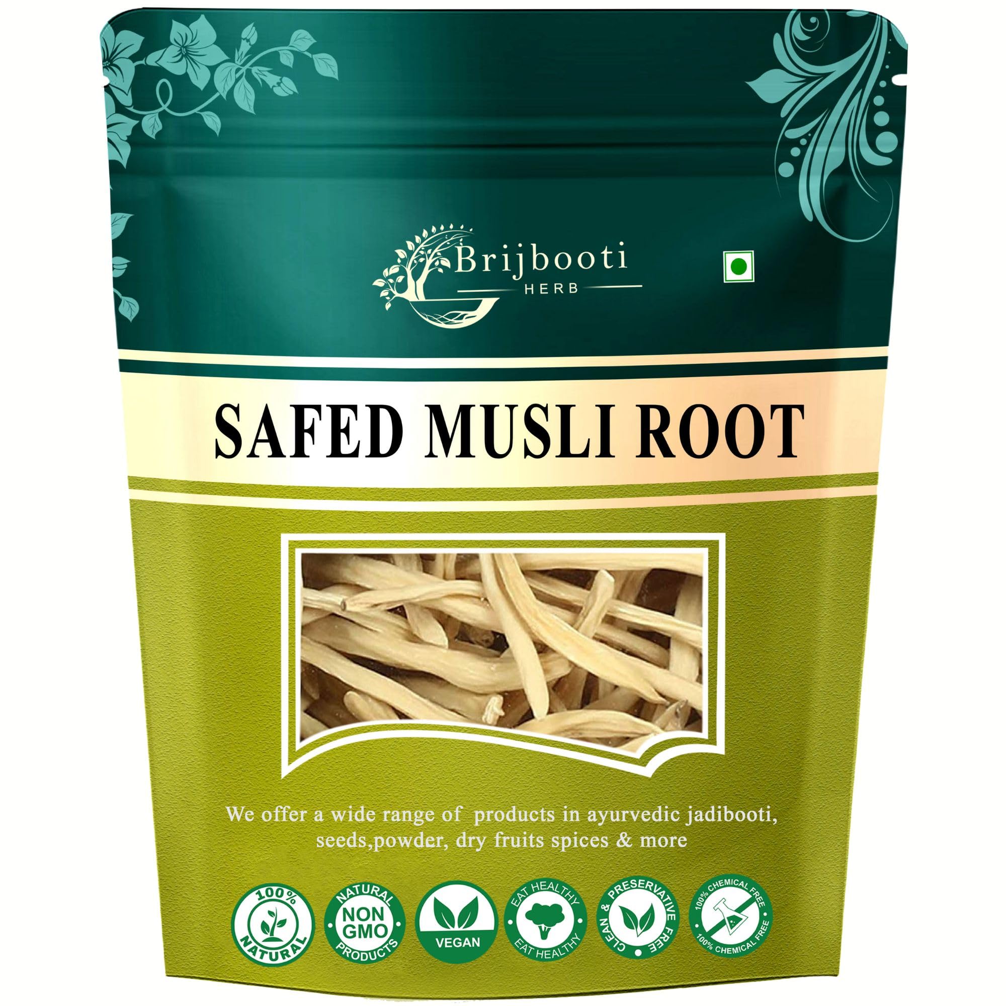 Brjijbooti Safed Musli 100 Gram | Chlorphytum Borivillianum Root | Siva Musli Podi | Shweta Musli |Pure & Natural